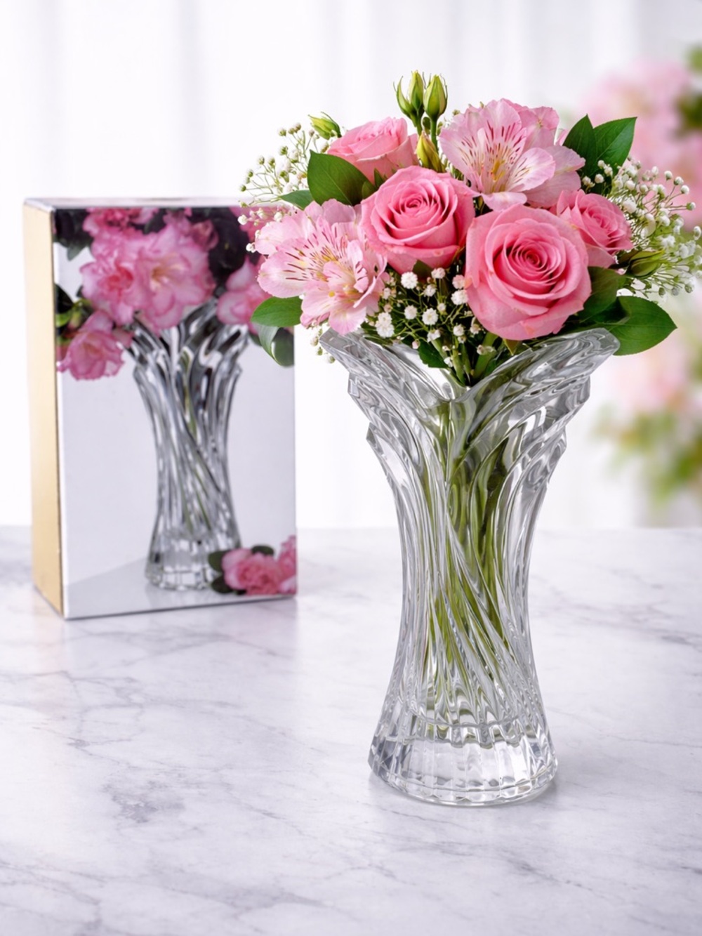 MIKASA Spring Flair Vase 8” Crystal Vintage With Box Tag Japan Discontinued